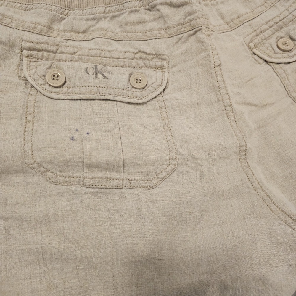 Calvin Klein Women's Medium 100% Linen Elastic Waistband Khaki Casual Shorts - Picture 9 of 10